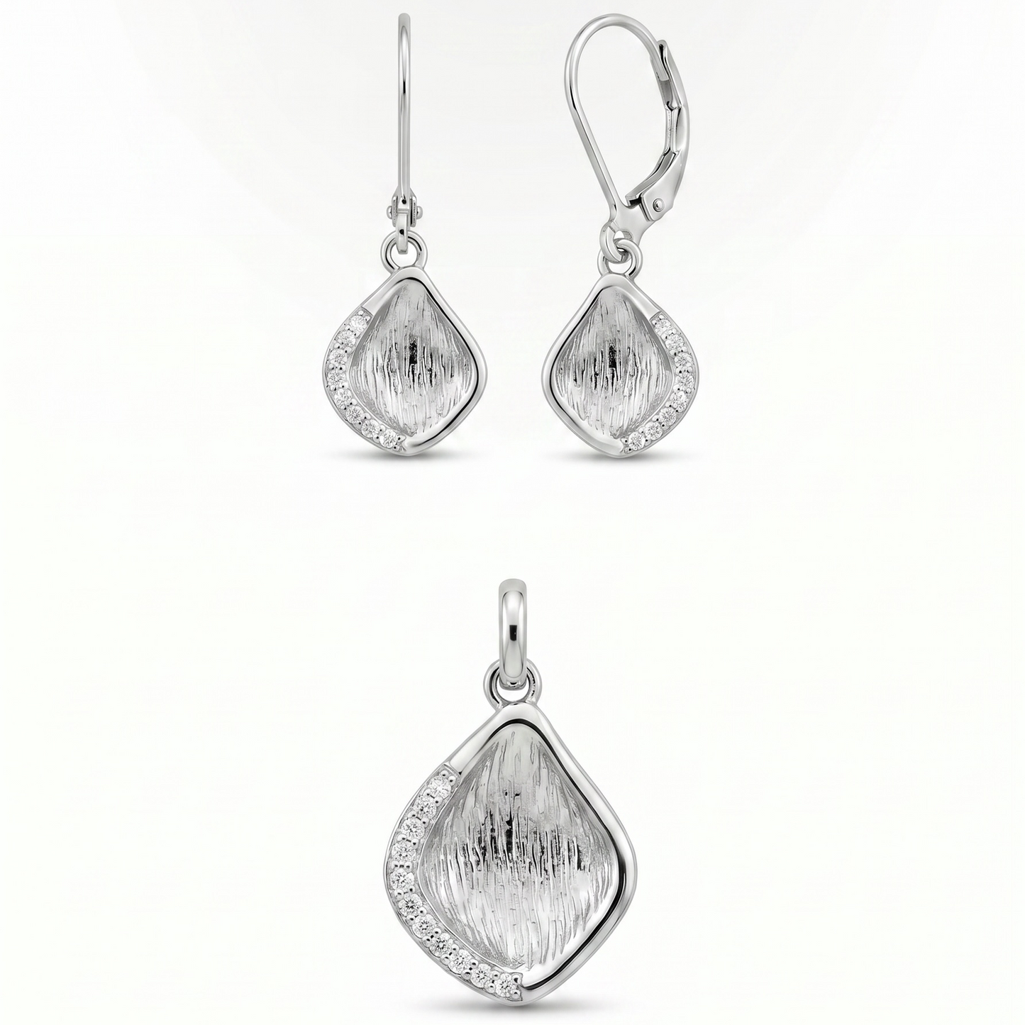 925 Silber Schmuckset mit Zirkonia im Diamant-Design – Anhänger und Ohrringe