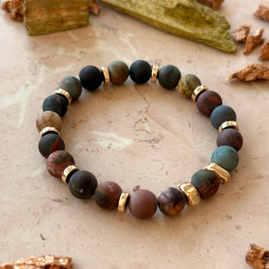 Terra – Handgefertigtes Natursteinarmband mit Hämatit-Elementen