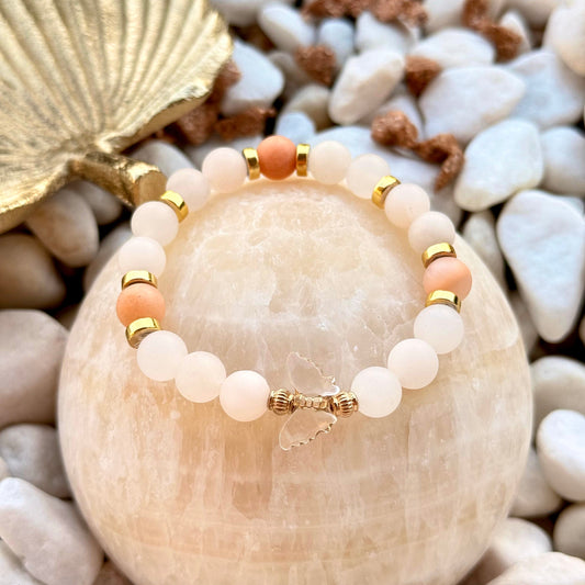 Rosé Wings – Naturstein-Armband mit Schmetterlingsdetail