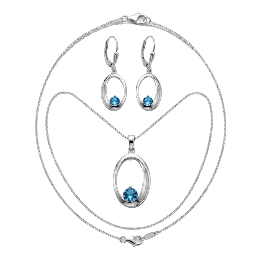 925 Silber Schmuckset mit Syn. Spinel Aqua – Anhänger & Ohrringe