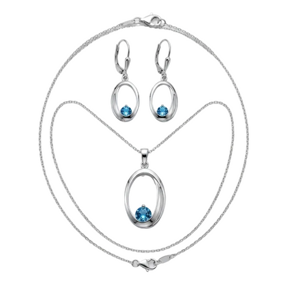 925 Silber Schmuckset mit Syn. Spinel Aqua – Anhänger & Ohrringe
