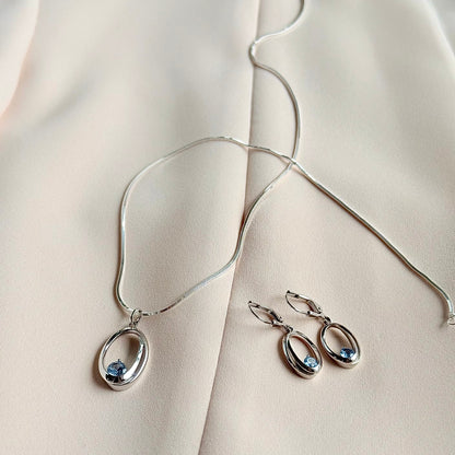 925 Silber Schmuckset mit Syn. Spinel Aqua – Anhänger & Ohrringe