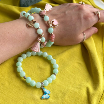 Mint Romance – Natursteinarmband mit Herz-Anhänger