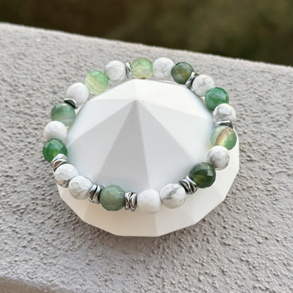 Armband aus grünem Achat & Howlith mit Hämatit