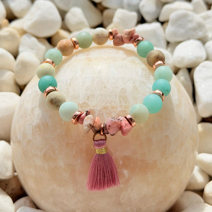 Naturstein-Armband Mint & Rosa mit Natursteinsplittern – Draufsicht