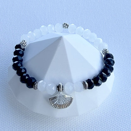 Schmuckset in Nachtblau & Weiß mit Gingkoblatt-Anhänger