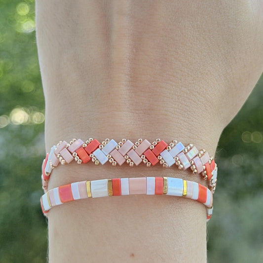 Coral Blush - Miyuki Tila Armband Set