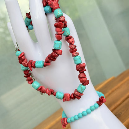 Coral & Turquoise Halskette und Armband