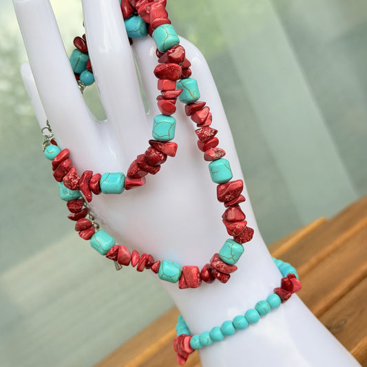 Coral & Turquoise Halskette und Armband