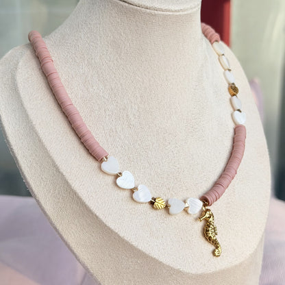 Rosé Heart & Seahorse Halskette