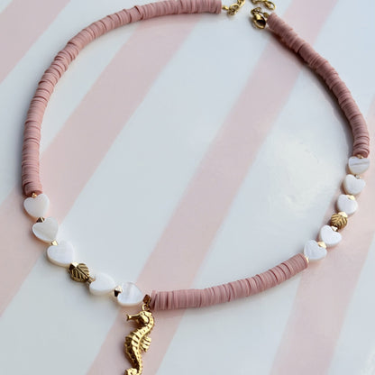 Rosé Heart & Seahorse Halskette