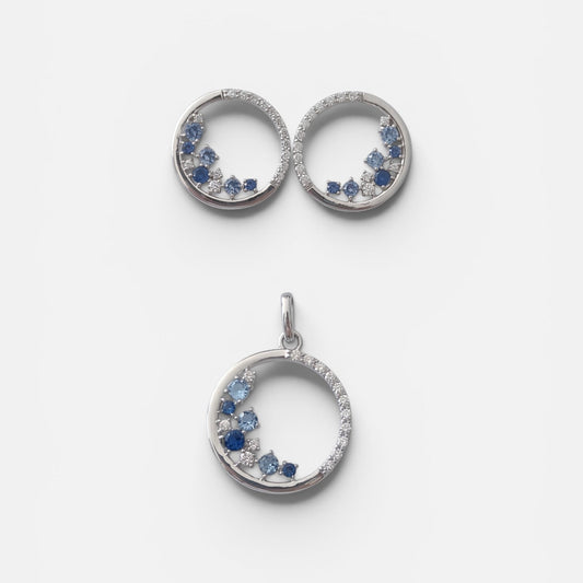 925 Silber Schmuckset mit Syn. Saphir, Syn. Spinel Hellblau und Zirkonia – Anhänger und Ohrringe