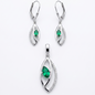 925 Silber Schmuckset mit Glas-Smaragdgrün und Zirkonia – Anhänger und Ohrringe