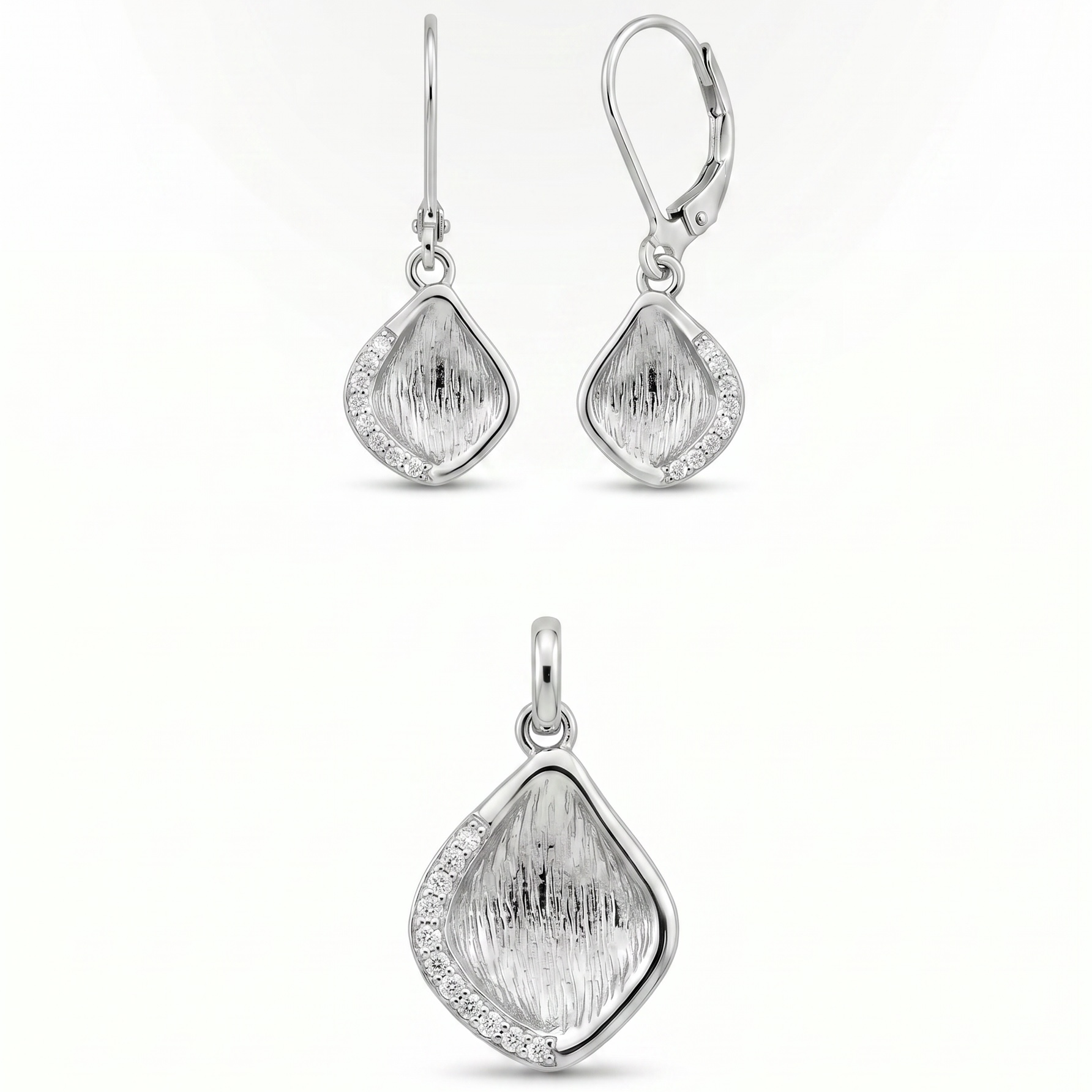 925 Silber Schmuckset mit Zirkonia im Diamant-Design – Anhänger und Ohrringe