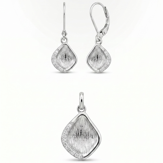 925 Silber Schmuckset mit Zirkonia im Diamant-Design – Anhänger und Ohrringe