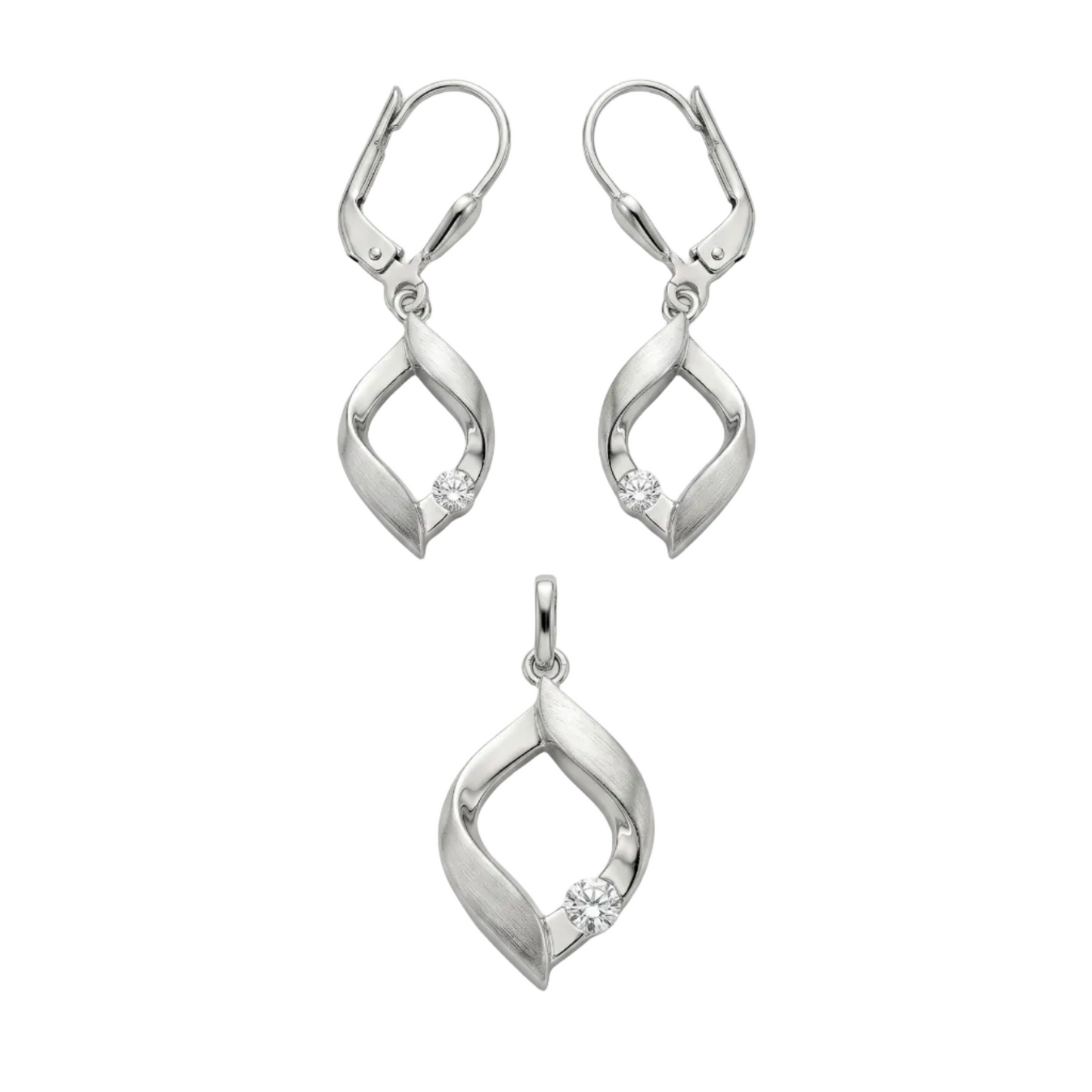 925 Silber Schmuckset mit Zirkonium im Diamant-Design – Anhänger & Ohrringe
