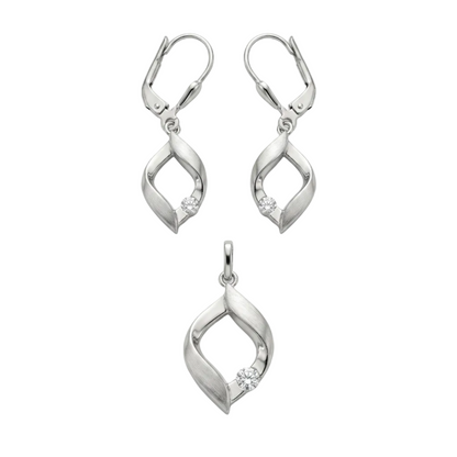 925 Silber Schmuckset mit Zirkonium im Diamant-Design – Anhänger & Ohrringe