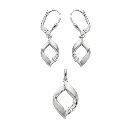 925 Silber Schmuckset mit Zirkonium im Diamant-Design – Anhänger & Ohrringe
