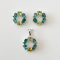 925 Silber Schmuckset mit Zirkonia in Grüntönen im Kreis-Design – Anhänger und Ohrringe