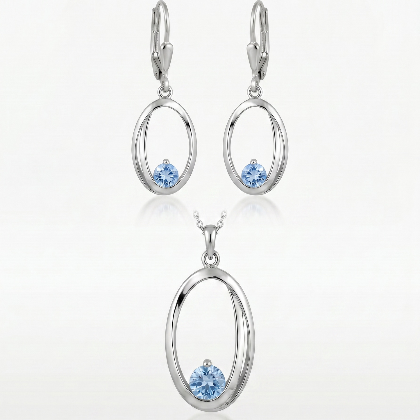 925 Silber Schmuckset mit Syn. Spinel Aqua – Anhänger & Ohrringe