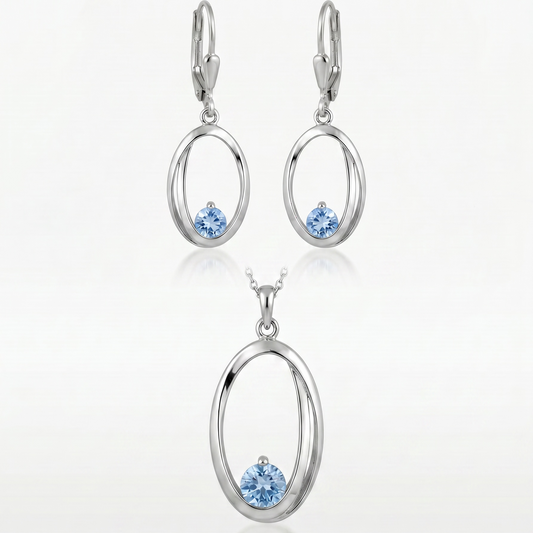 925 Silber Schmuckset mit Syn. Spinel Aqua – Anhänger & Ohrringe