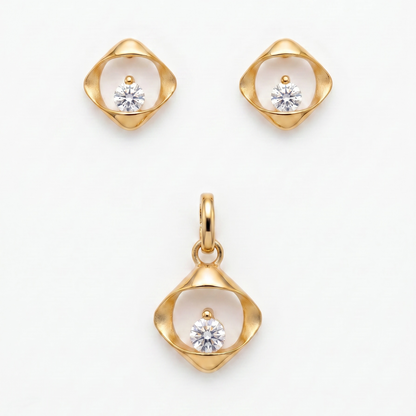925 Silber Schmuckset Vergoldet mit Zirkonia im Rauten-Design – Anhänger und Ohrringe