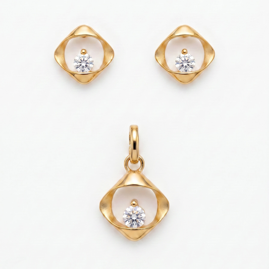 925 Silber Schmuckset Vergoldet mit Zirkonia im Rauten-Design – Anhänger und Ohrringe
