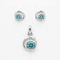 925 Silber Schmuckset mit Zirkonium Hellblau im Spiralen-Design – Anhänger und Ohrringe